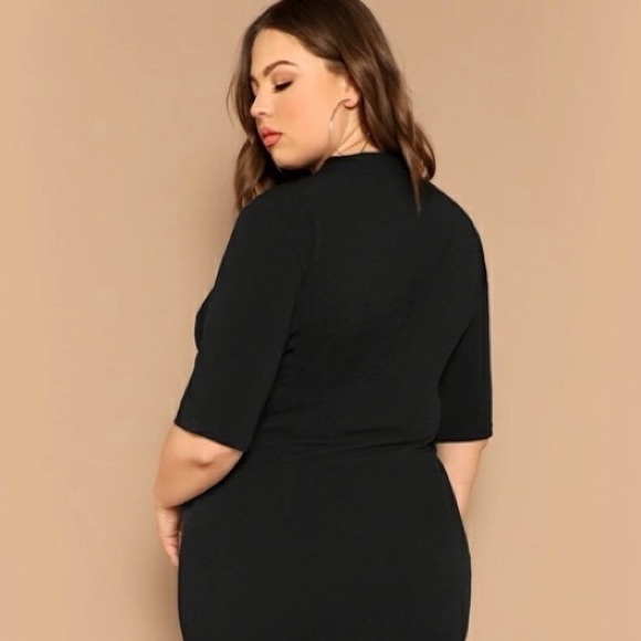Plus Mock Neck Solid Pencil Dress - Black - Picture 2 of 2